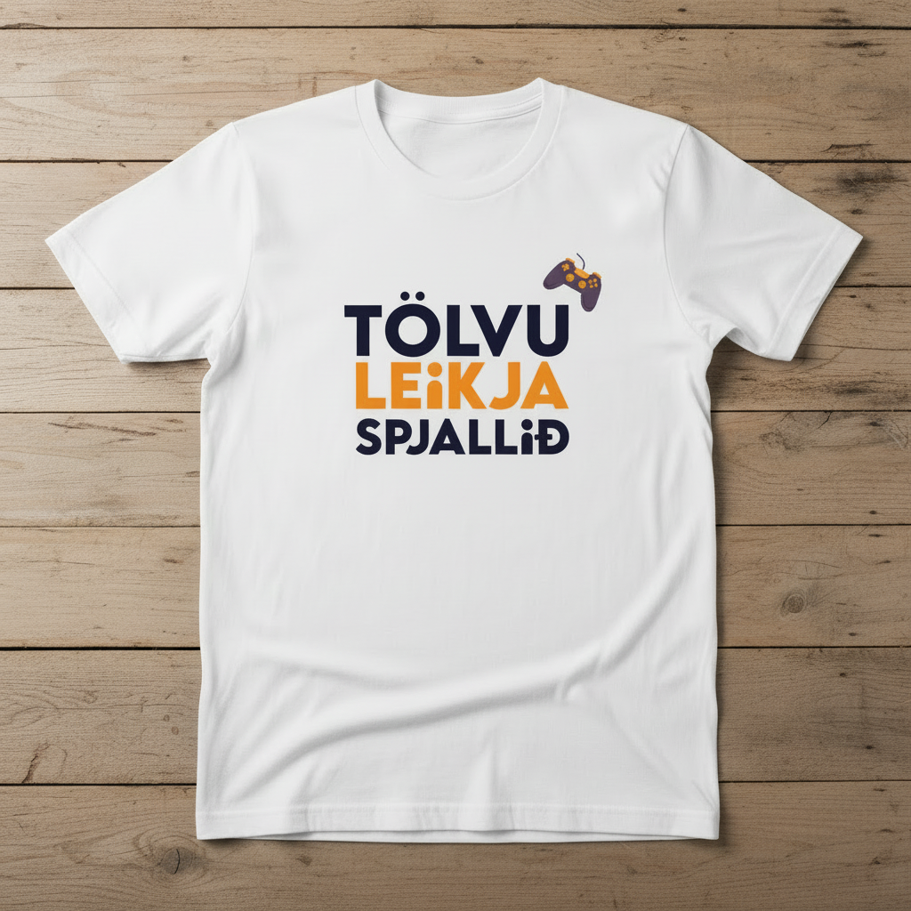 Tölvuleikjaspjallið White T-shirt - No Microphone