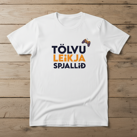 Tölvuleikjaspjallið White T-shirt - No Microphone